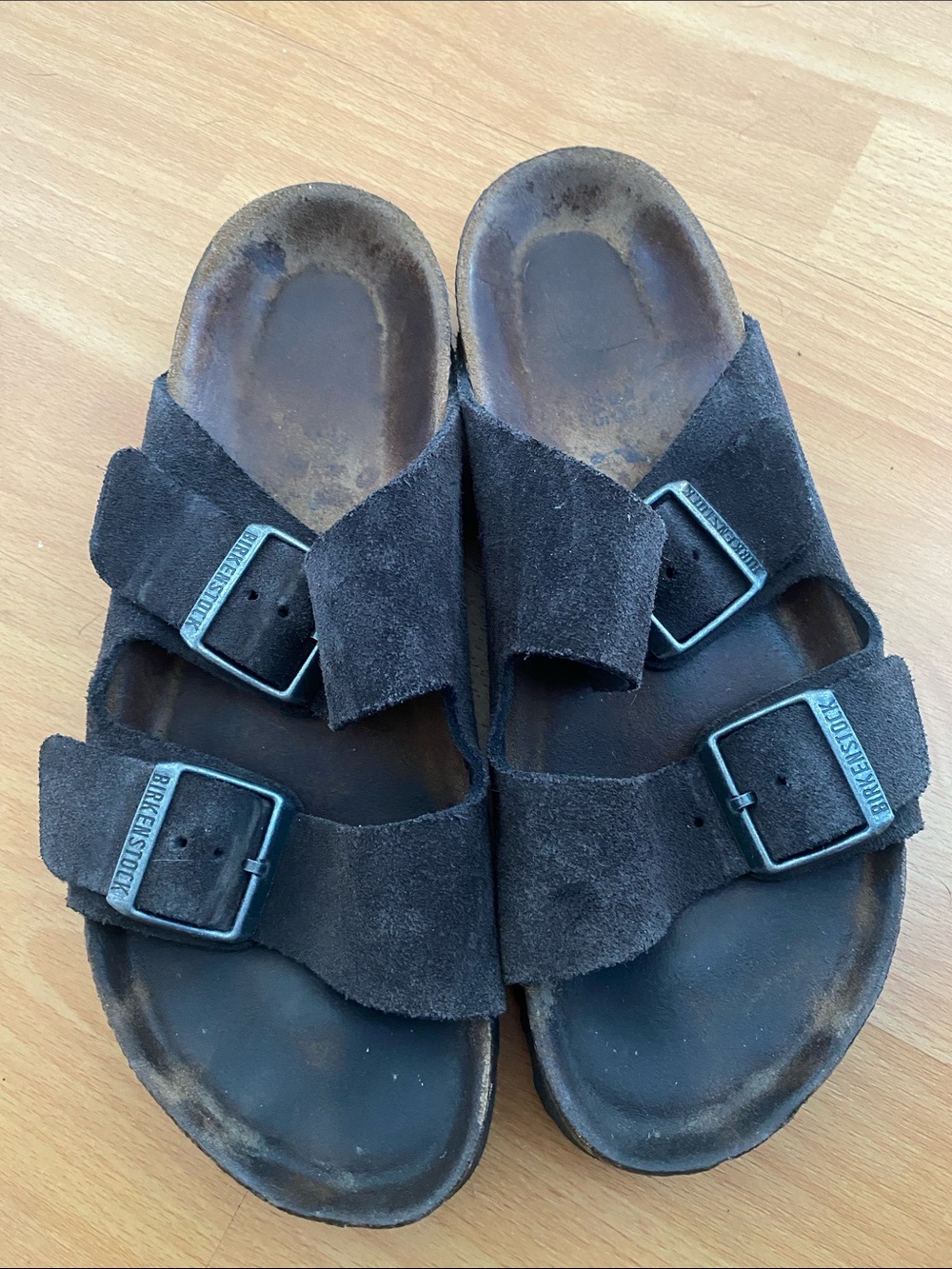 Birkenstock Brown Suede Two-Strap Slide Sandals 38